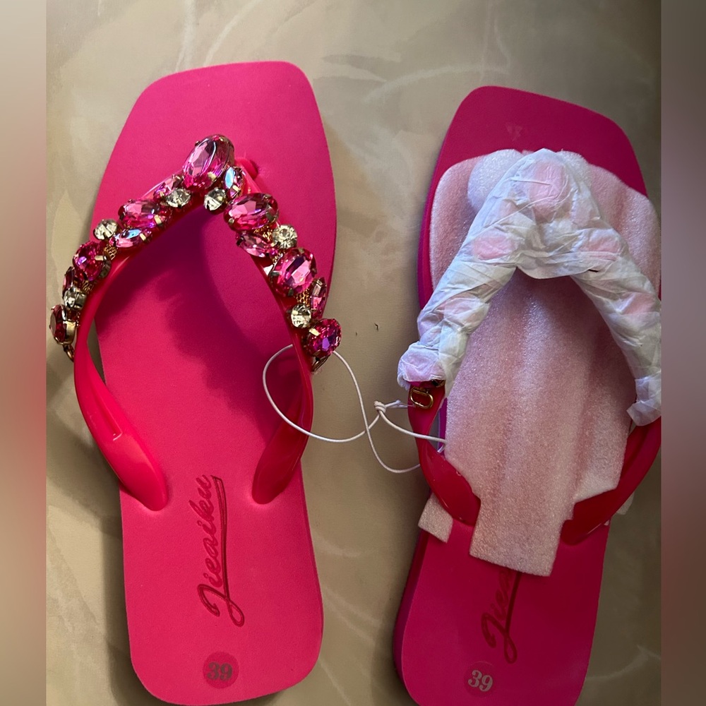 Rhinestone Pink Flip Flops